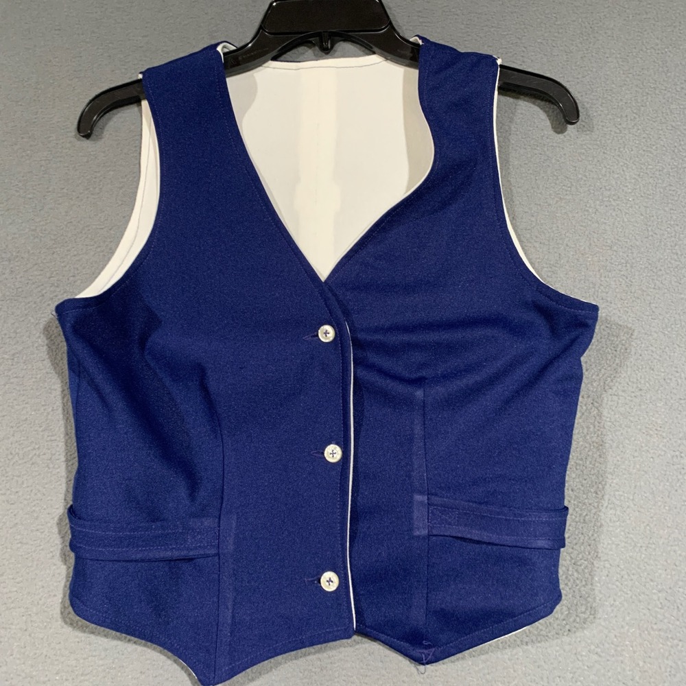 Handmade Reversible Vest Women Small Navy Blue White Nautical Layering Waistcoat